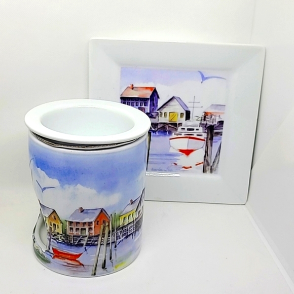 Set Gourmet Village Dip Warmer Dish & Plate New - Picture 3 of 4